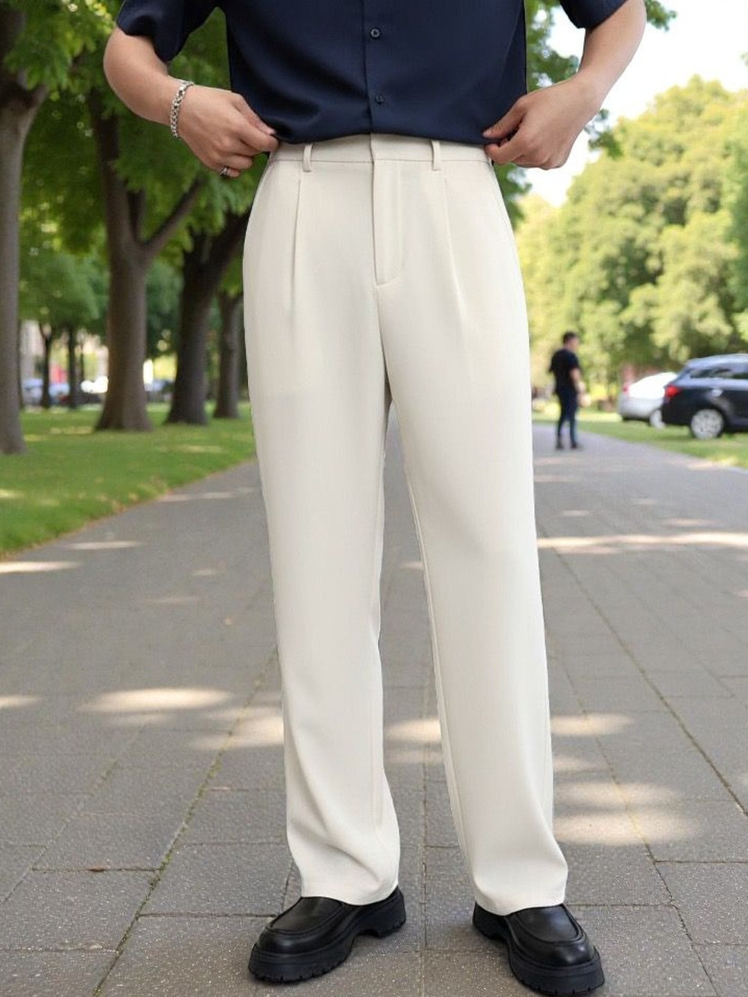 COVZ Men Korean Loose Fit Easy Wash Pleated Trousers