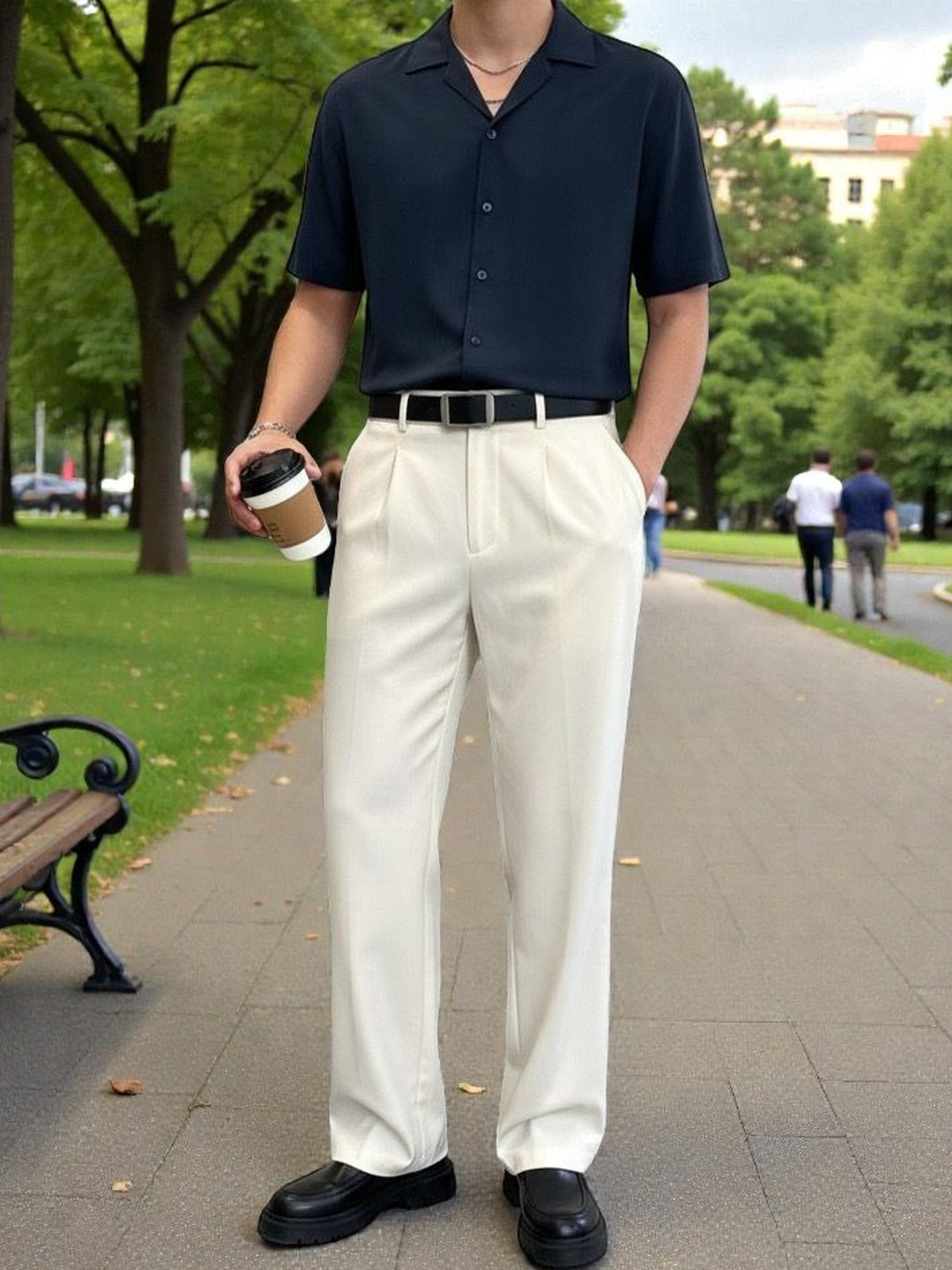 COVZ Men Korean Loose Fit Easy Wash Pleated Trousers