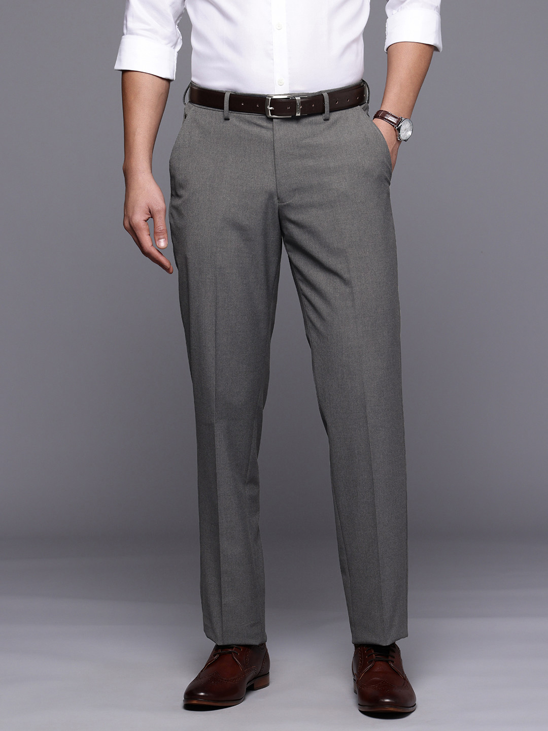 Louis Philippe Men Flat-Front Formal Trousers