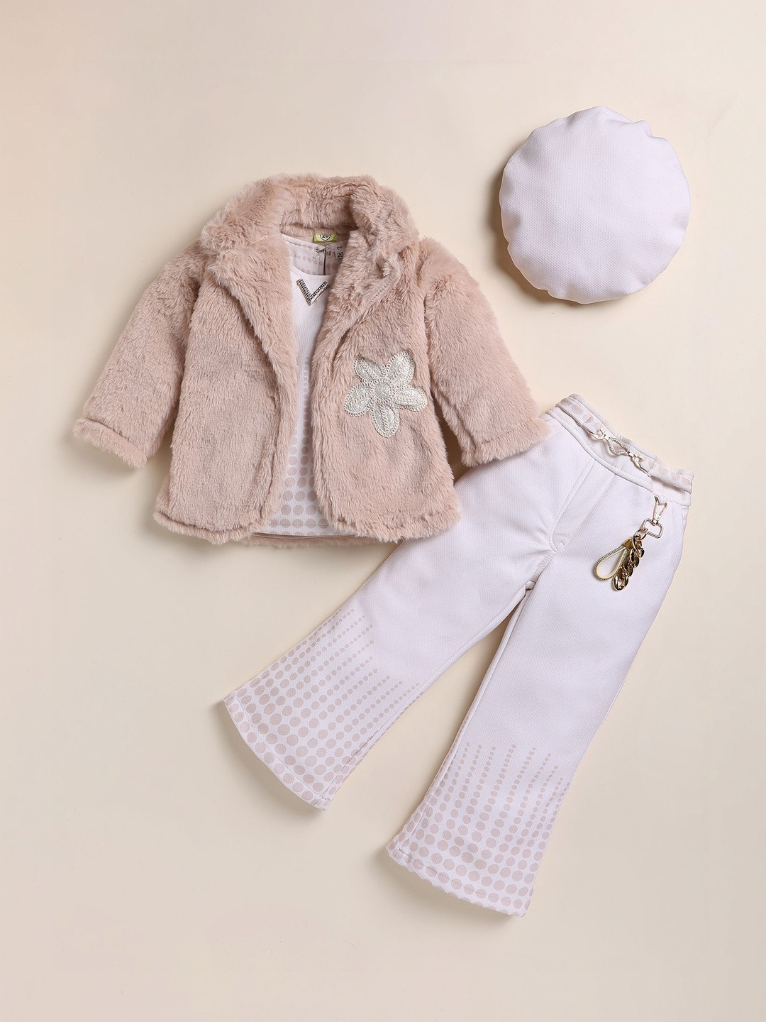 NUTTY BUTTY Full Sleeves Dots Printed Top With Palazzo Jacket & Cap