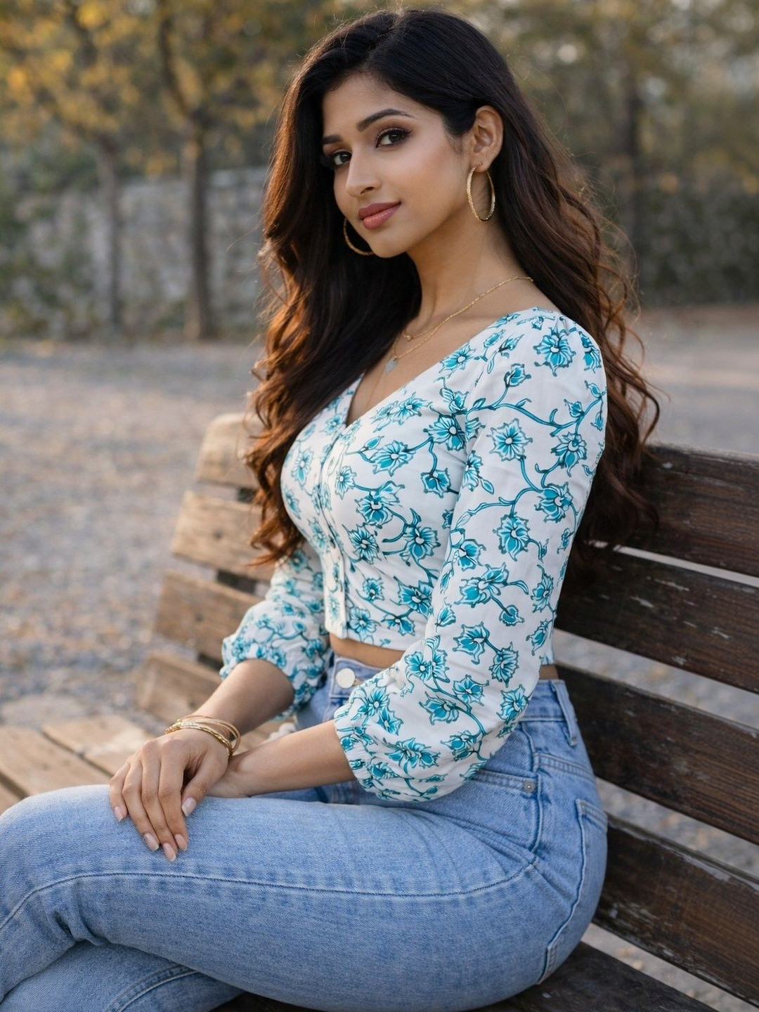 UNFAKENOW Floral Print Puff Sleeve Crop Top