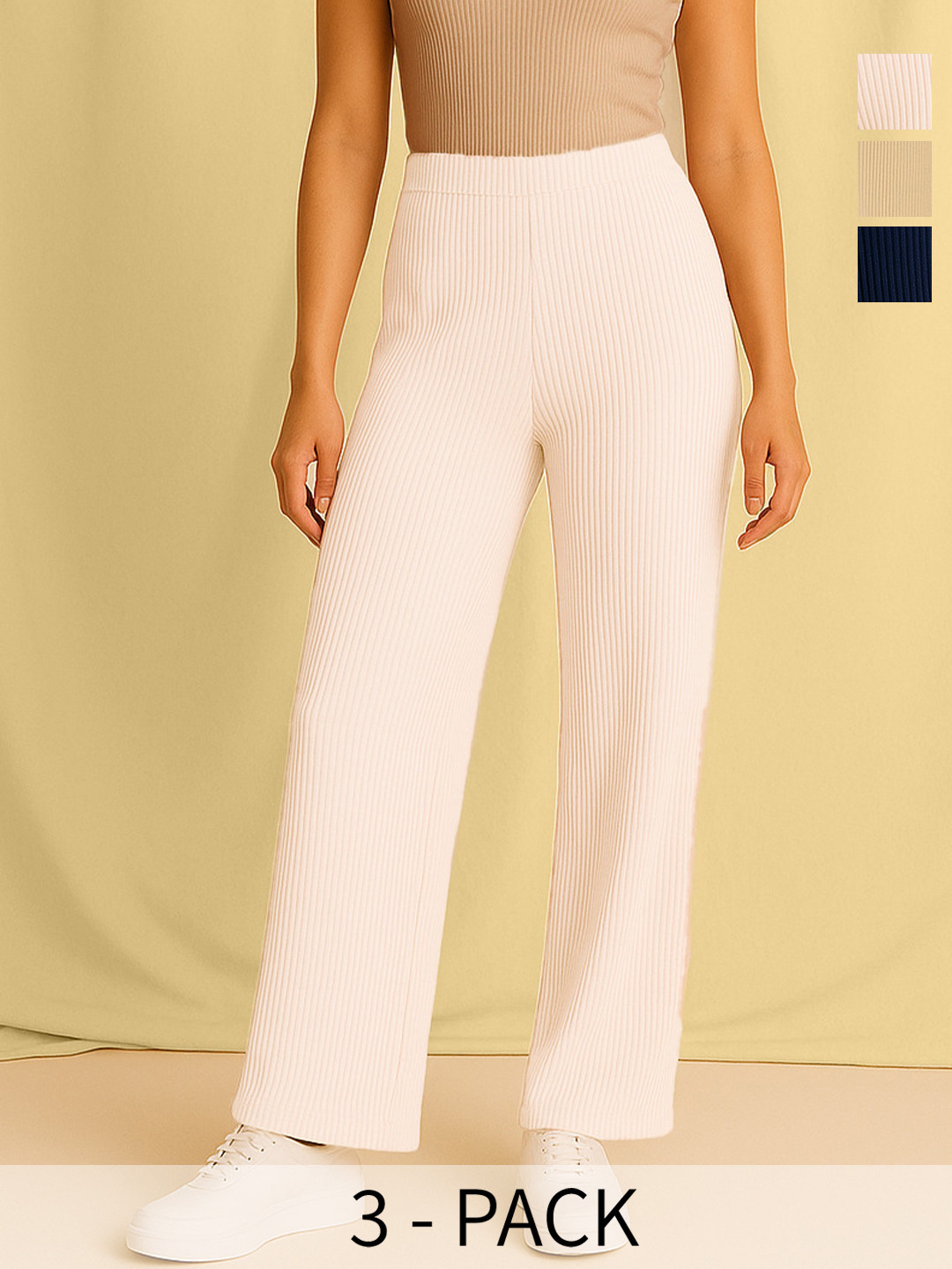 SZN Women Pack Of 3 Ribbed High Waist Lounge Trousers