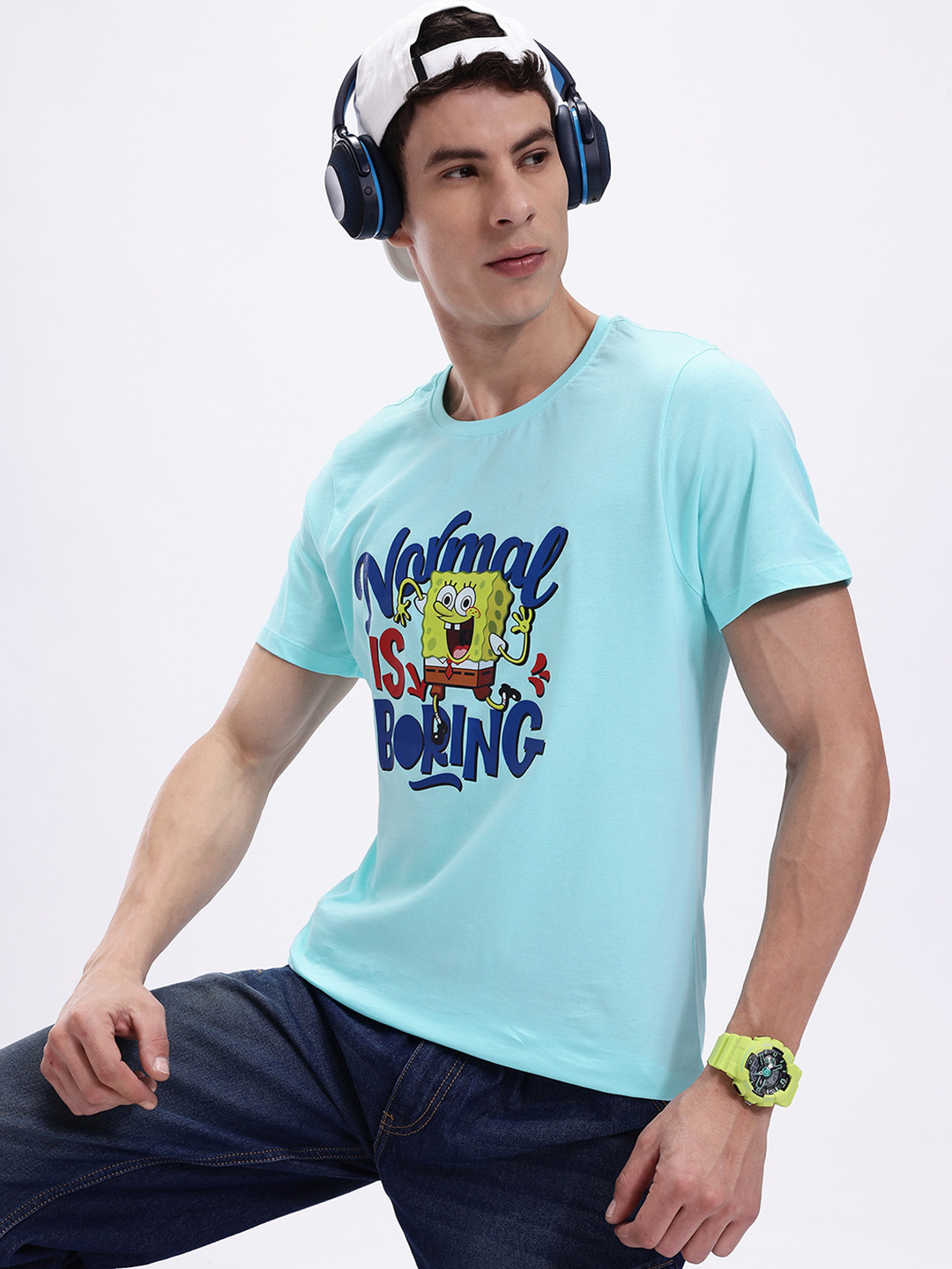 Kook N Keech Spongebob Humor & Comic Printed Pure Cotton Regular Fit T-shirt