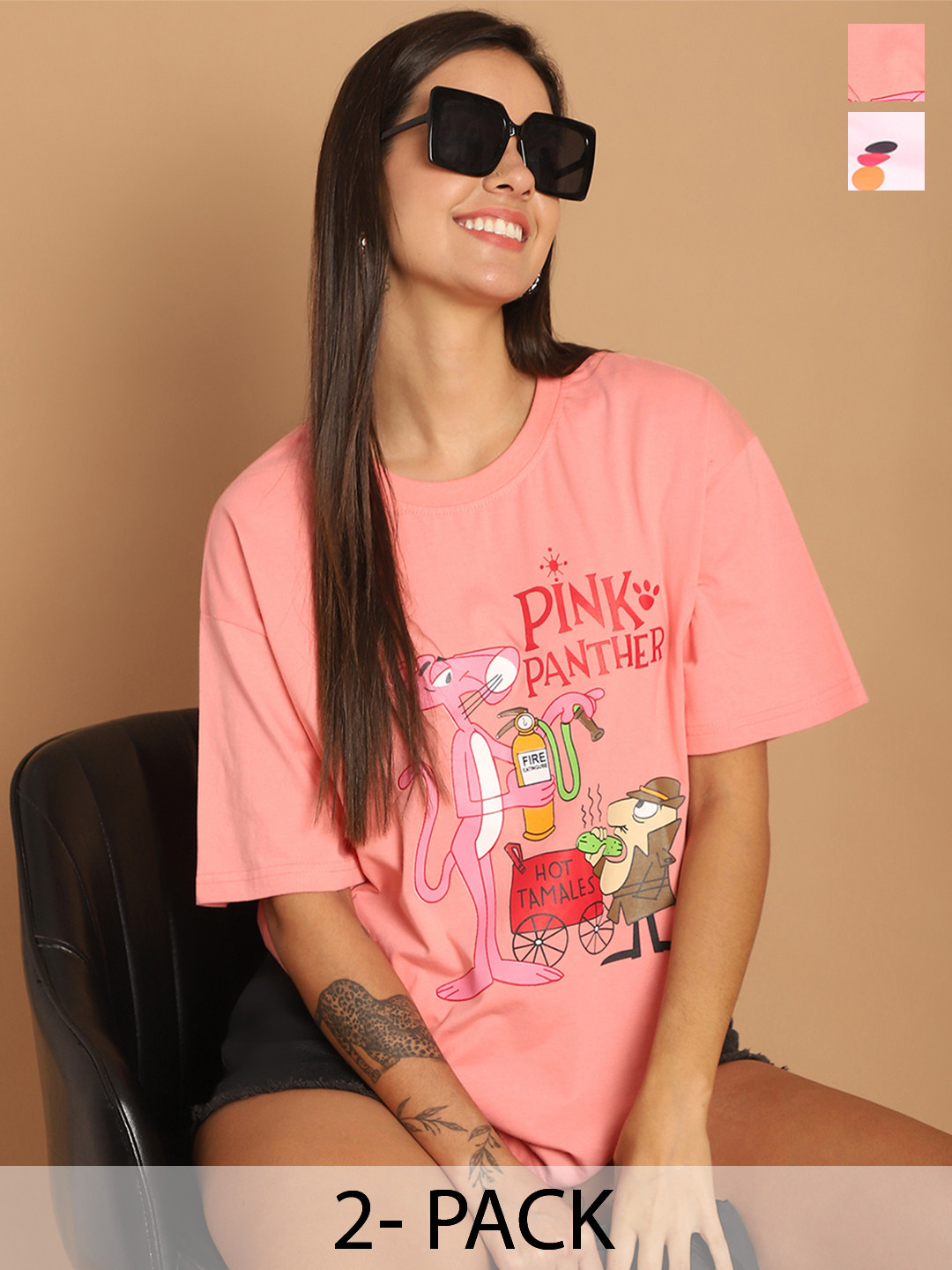 SZN Women Pack Of 2 Graphic Printed Oversized Relaxed Fit Tshirt