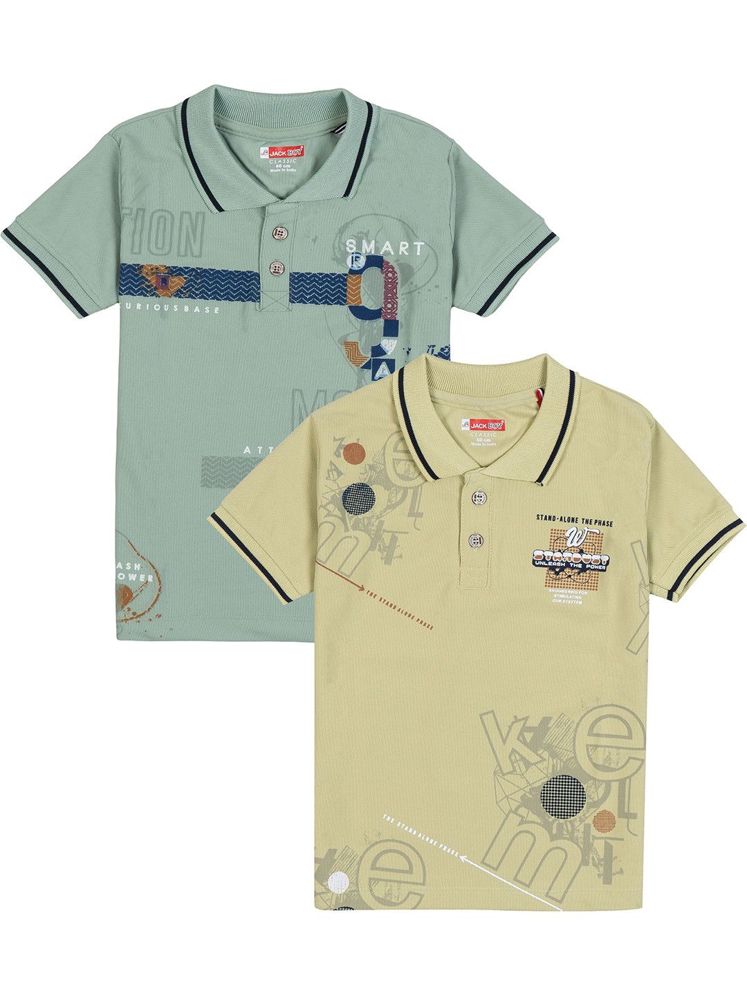 JACKBOY Boys Pack of 2 Printed Polyester Polo Collar Tshirts