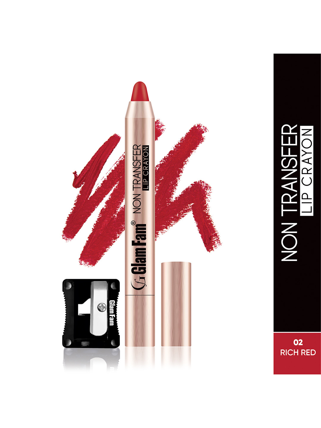 GlamFam Non Transfer & Long Lasting Lip Crayon Lipstick - Rich Red 02