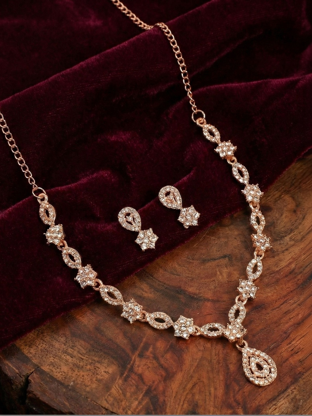 Mekkna Gold-Plated American Diamond Jewellery Set