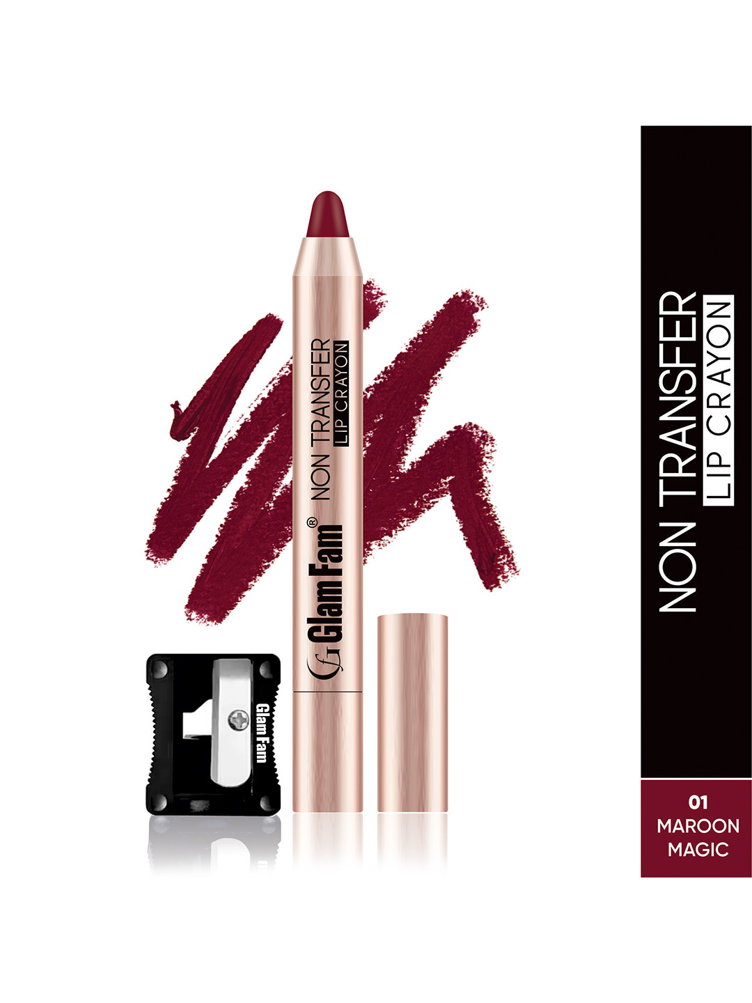 GlamFam Long Lasting Non Transfer Matte Lip Crayon - 2.8 g - Maroon Magic-01