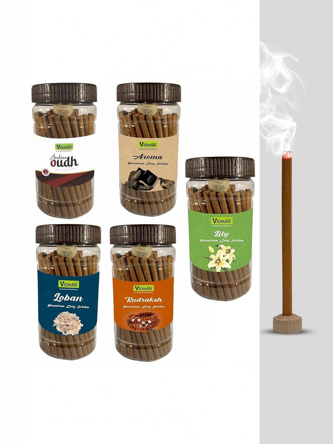 vidhan Brown Wooden Lilly Aroma Guggul Rose Patchouli 5Pc Dhoop Sticks - 100 g Each