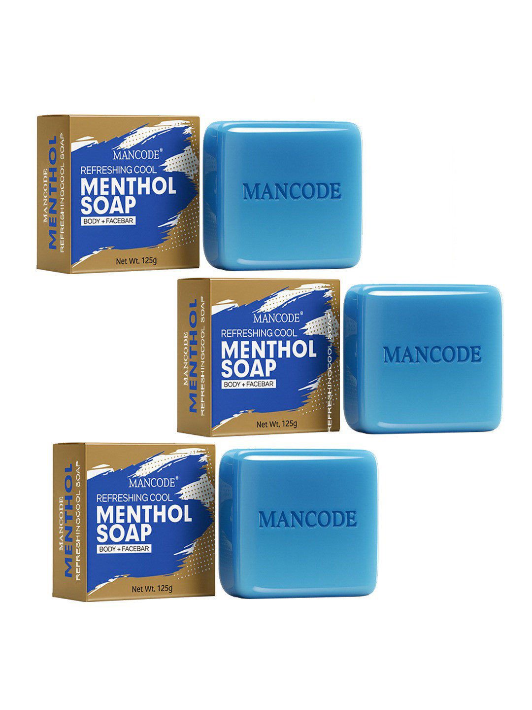 MANCODE Men Pack of 3 Blue Refreshing Cool Menthol Soap Bars