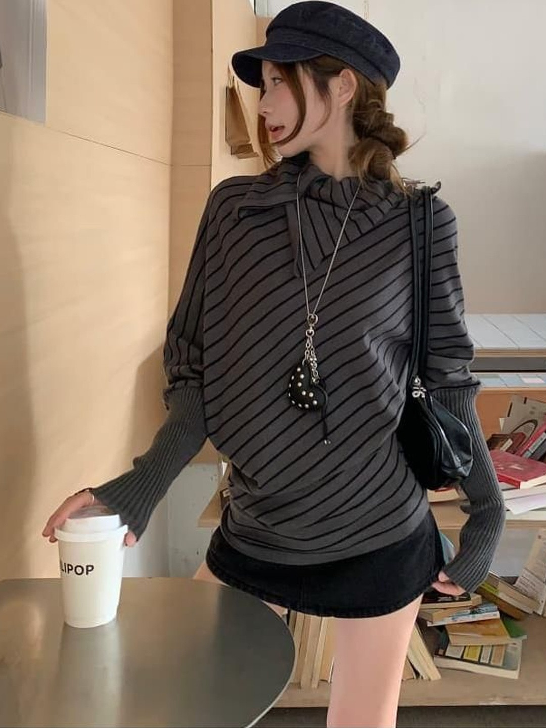 StyleCast x Revolte Striped Extended Sleeves Longline Top