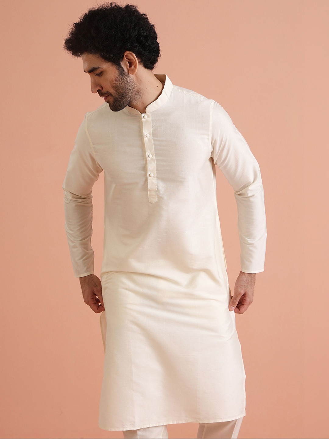 KISAH Silk Blend Cotton Straight Above Knee Kurta