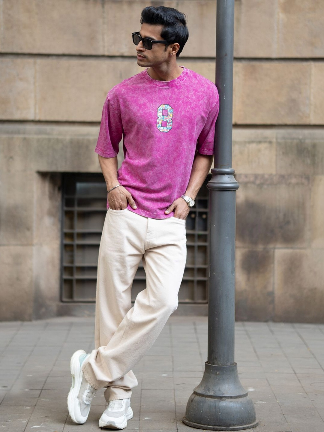 Powerlook Washed Striped Cotton Round Neck Short Sleeves Oversized T-shirt