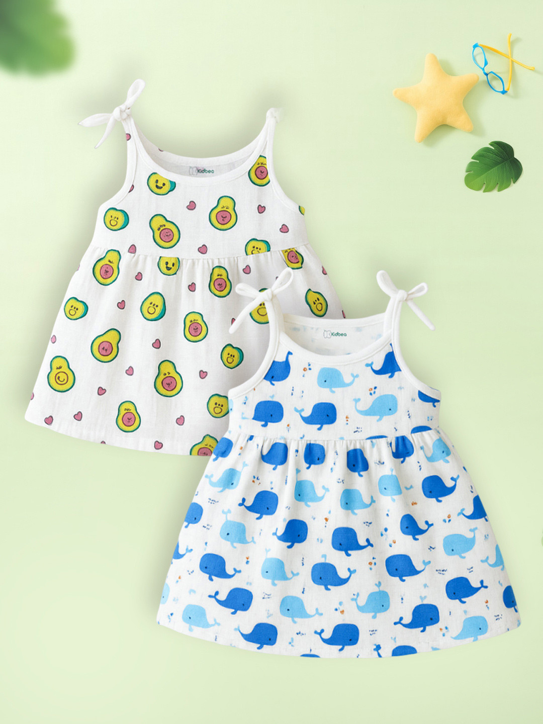 Kidbea Print Tie-Up Neck Organic Cotton A-Line Dress
