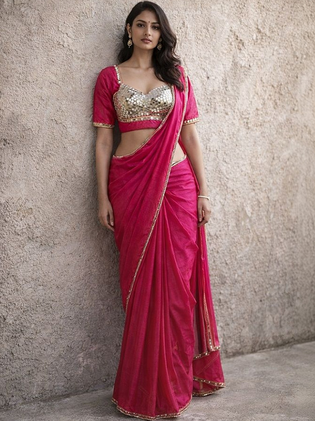 NANCY DESIGNER Embellished Mirror Work Heavy Work Saree