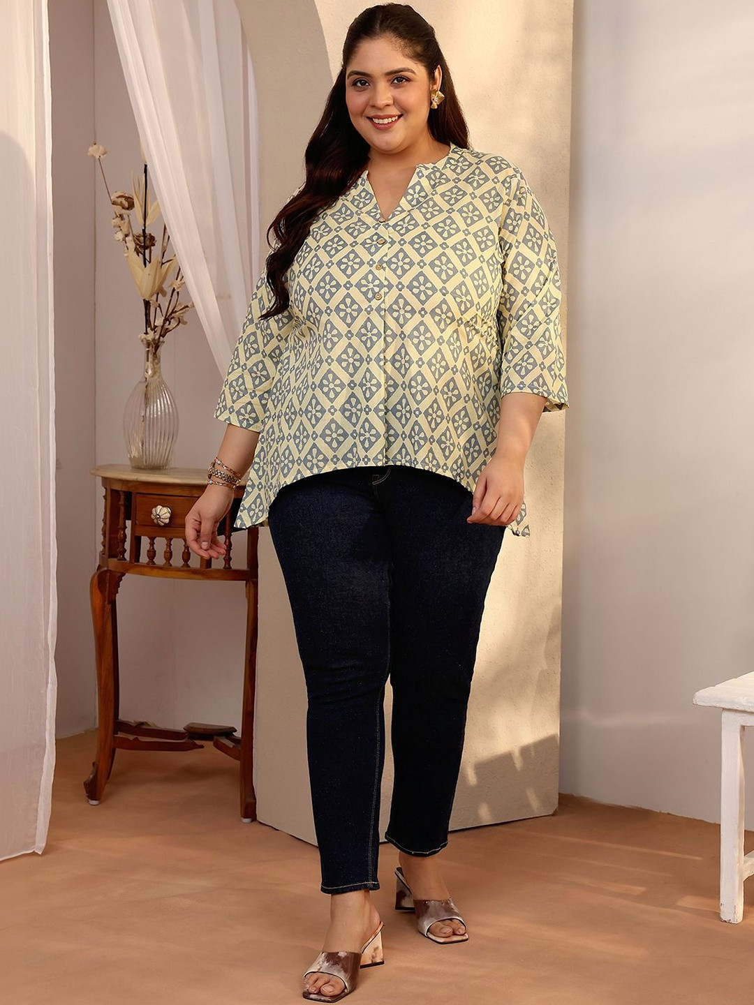 Extra Love By Libas Plus Size Geometric Printed Kurti