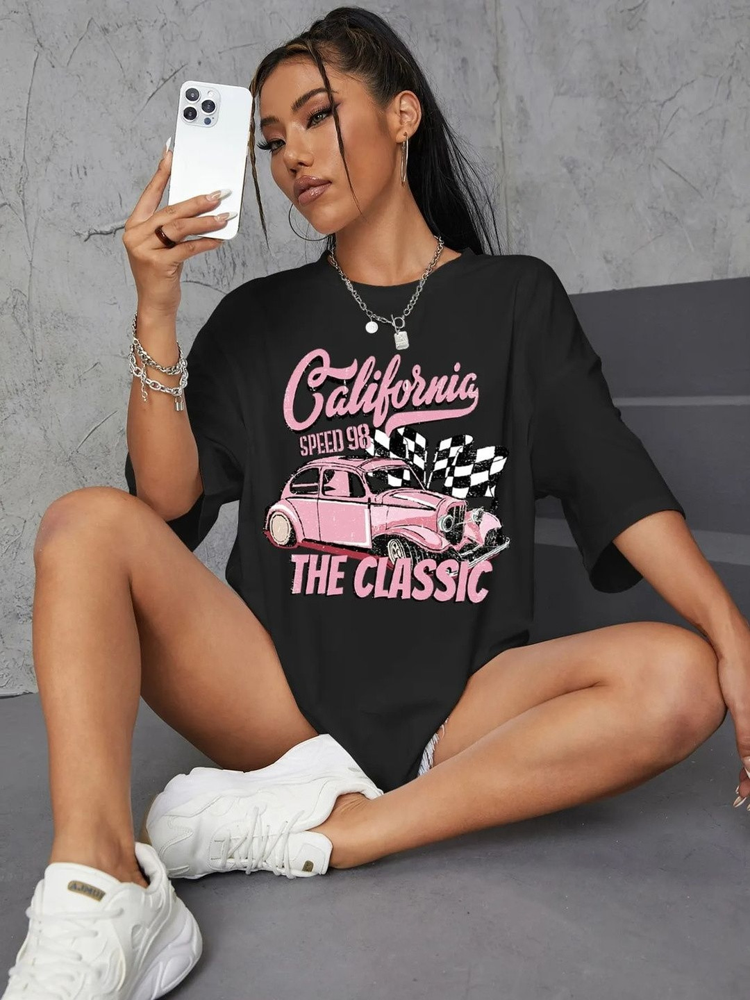 ELBATROSS Women Printed Drop-Shoulder Sleeves T-shirt