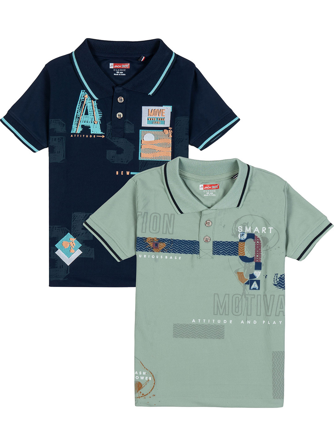 JACKBOY Boys Pack of 2 Printed Polyester Polo Collar Tshirts