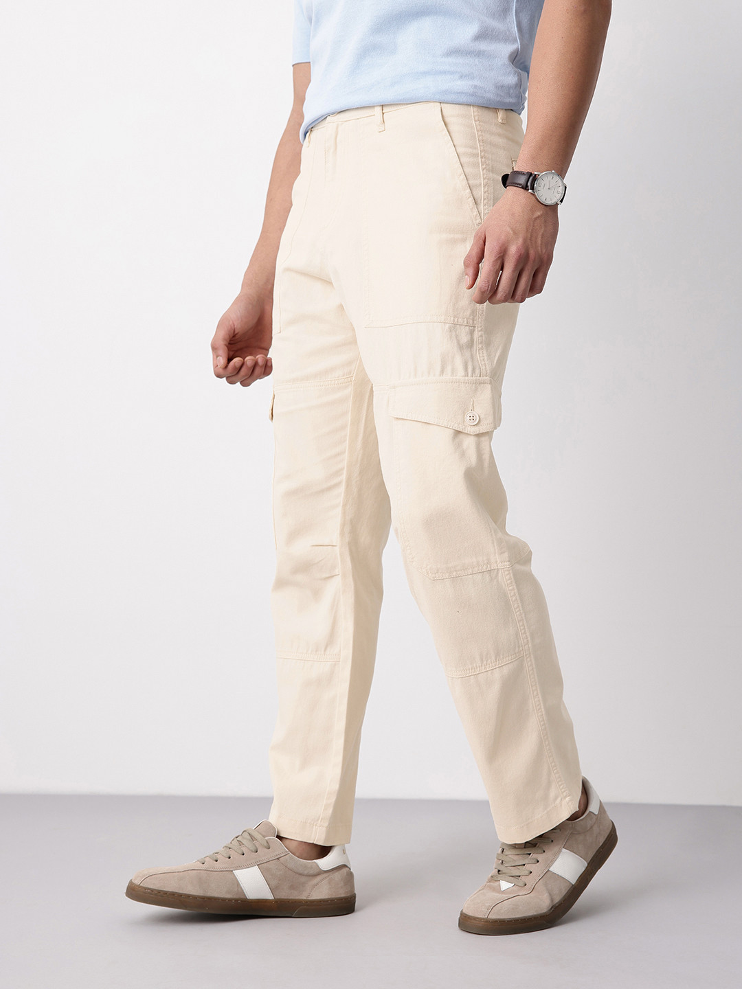 Mast & Harbour Men Relaxed Fit Cargos Pure Cotton Trousers