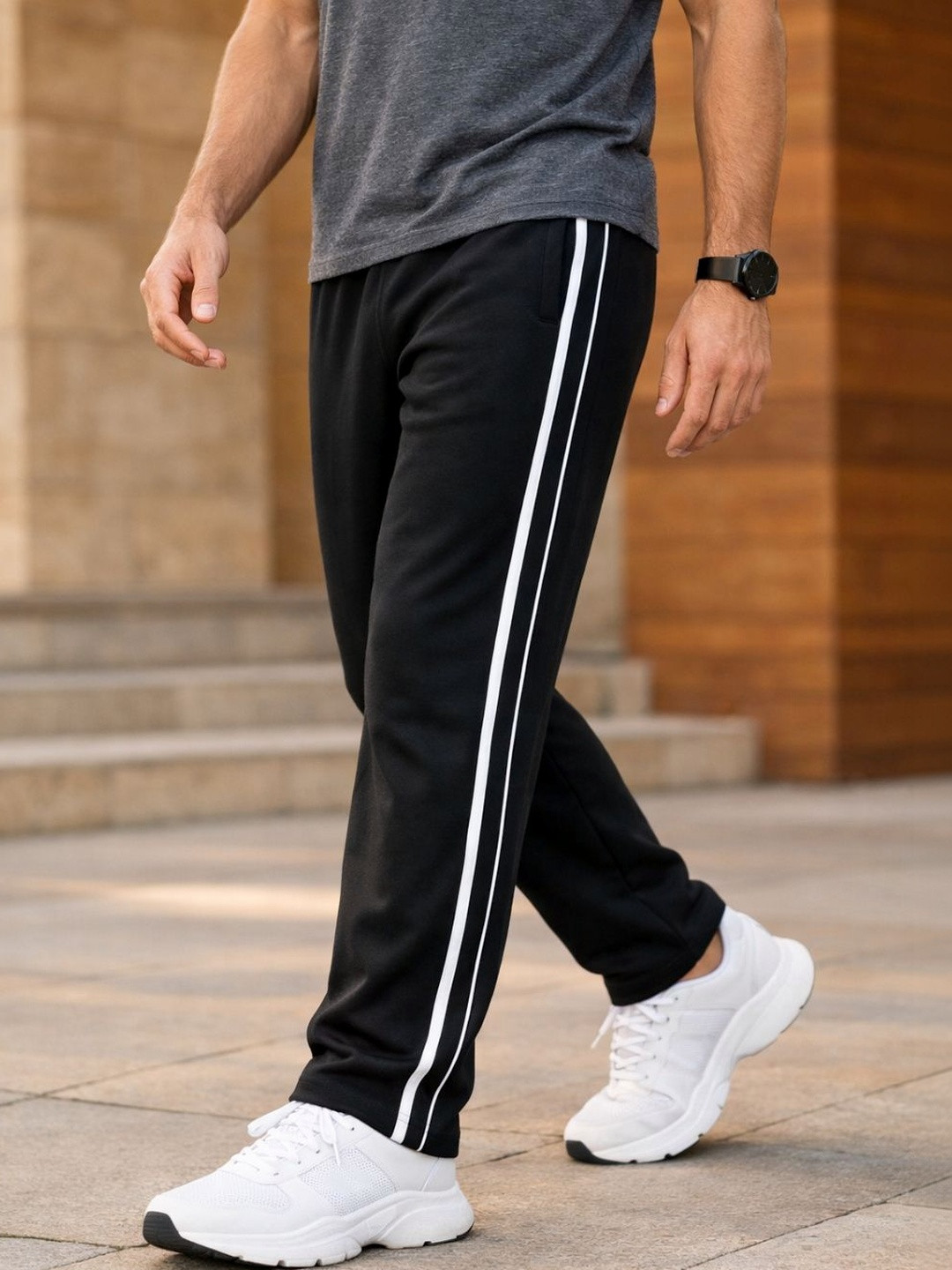 Thisbe Men Side Striped Cotton Mid-Rise Track Pants