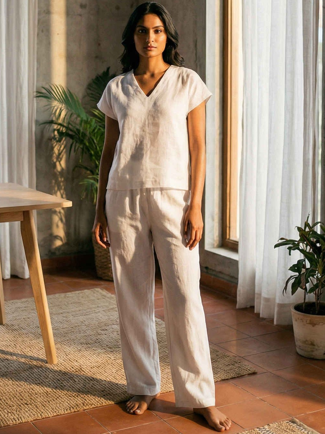 dhaaga Women Pure Linen Solid Top