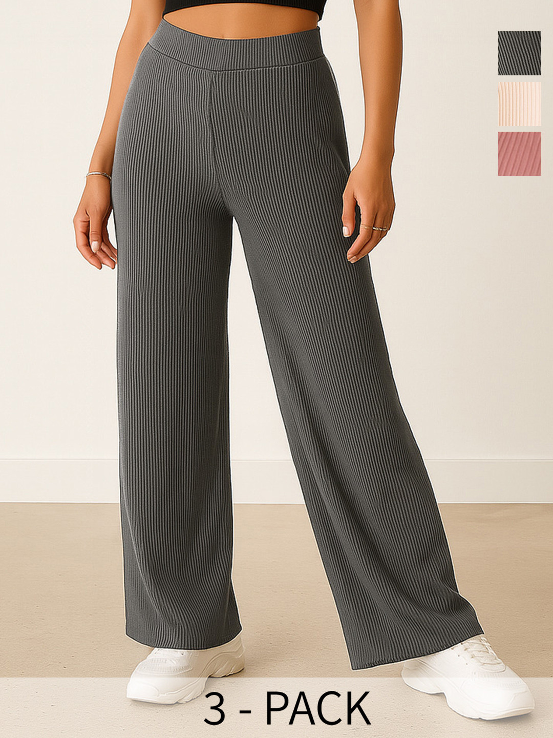 SZN Women Pack Of 3 Ribbed High Waist Lounge Trousers