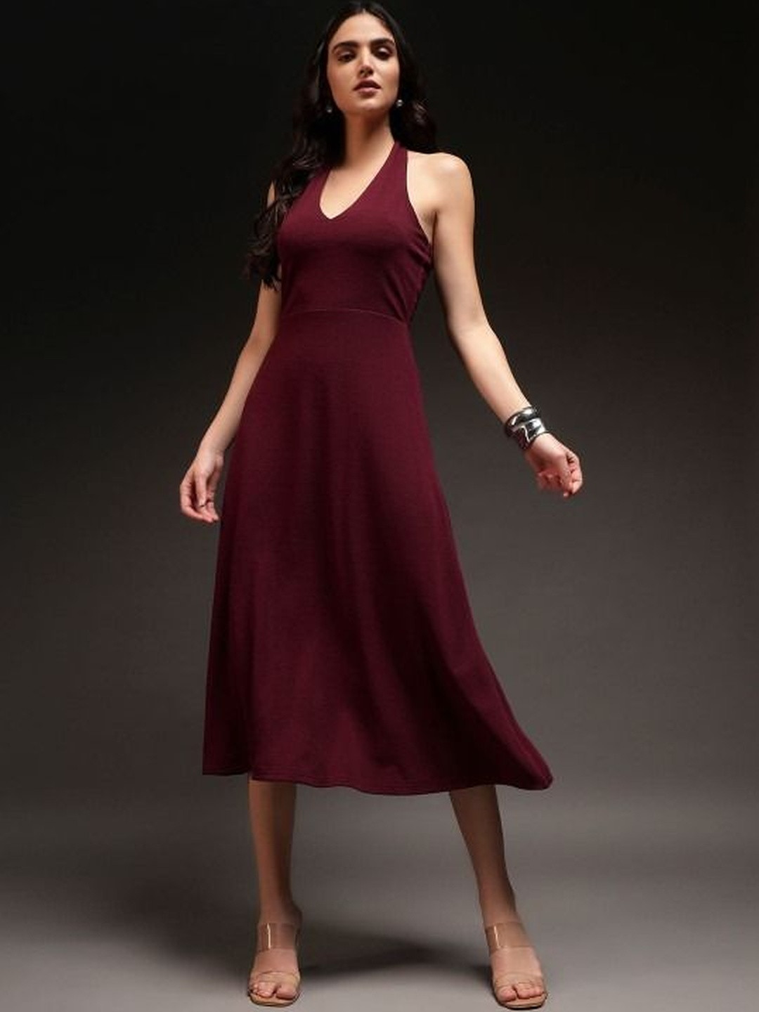 KASHIANXSTYLE Halter Neck Fit & Flare Midi Dress
