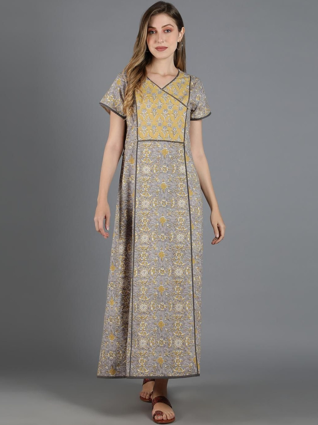 Nihsamah Printed Pure Cotton Maxi Nightdress