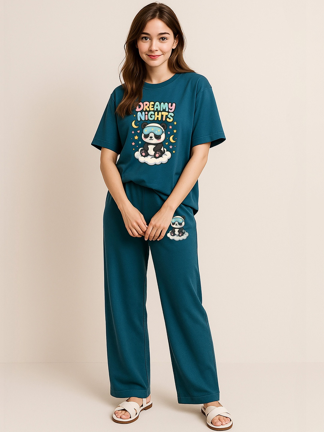 My Swag Printed Round Neck T-shirt & Trousers Co-Ords