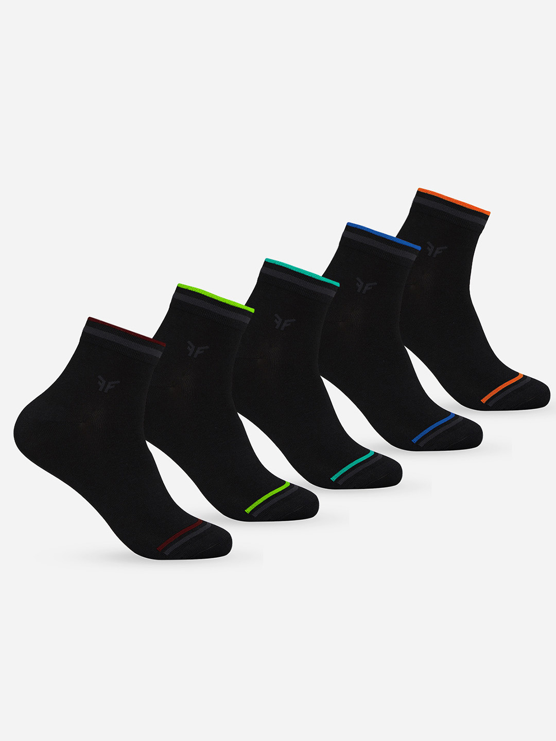 FOOTONS High-Ankle Polyester Anti-Bacteria & Rapid-Dry Black Socks (Pack of 5)