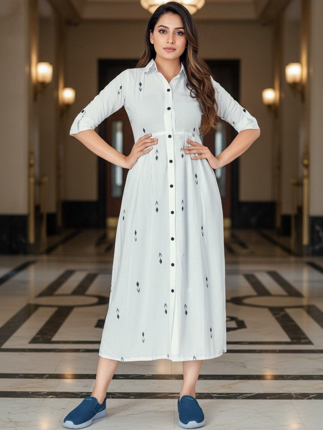 IndoBella Print A-Line Midi Dress
