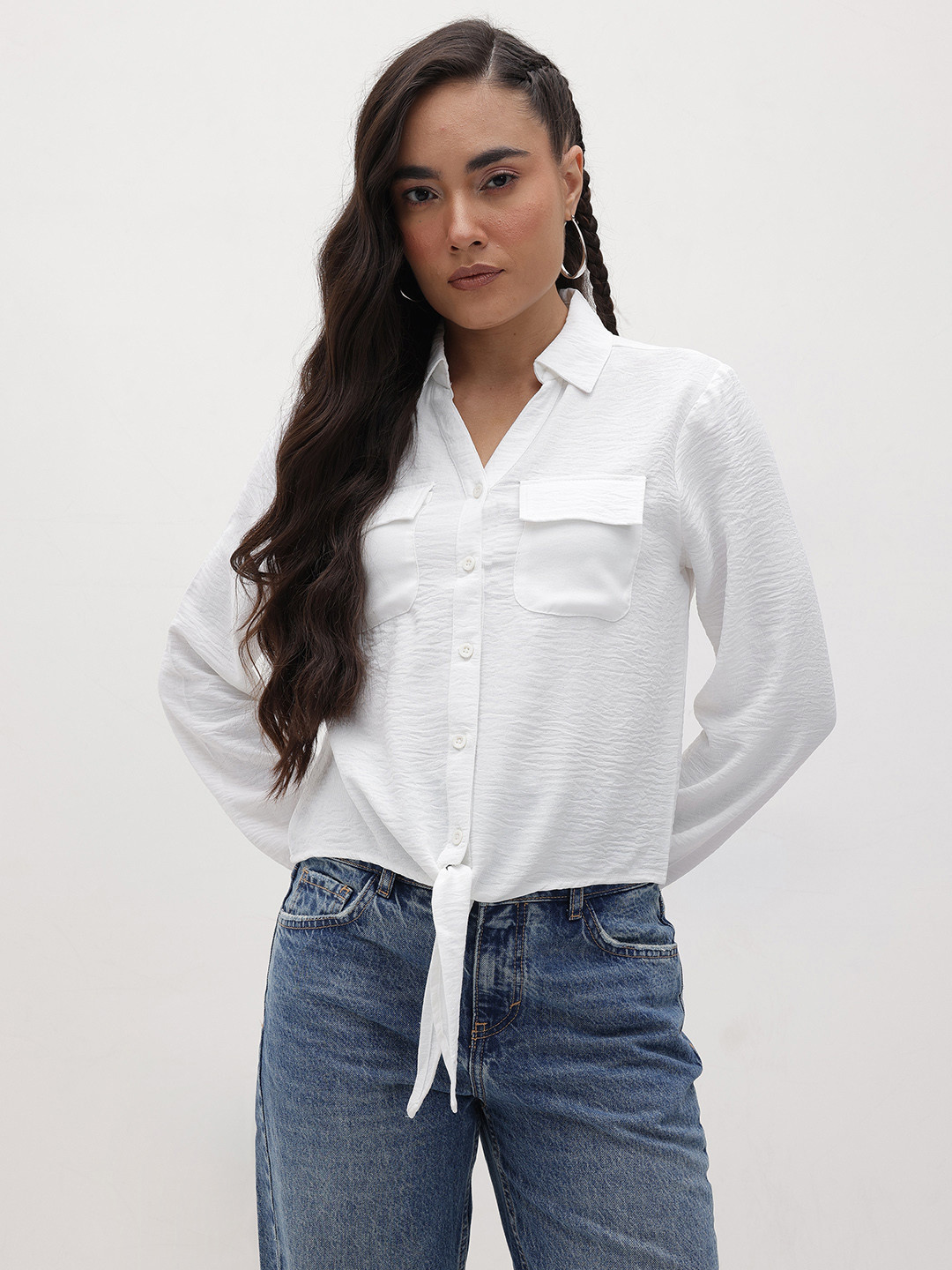 The Roadster Life Co. Textured Casual Shirt with Waist Tie Up Detail
