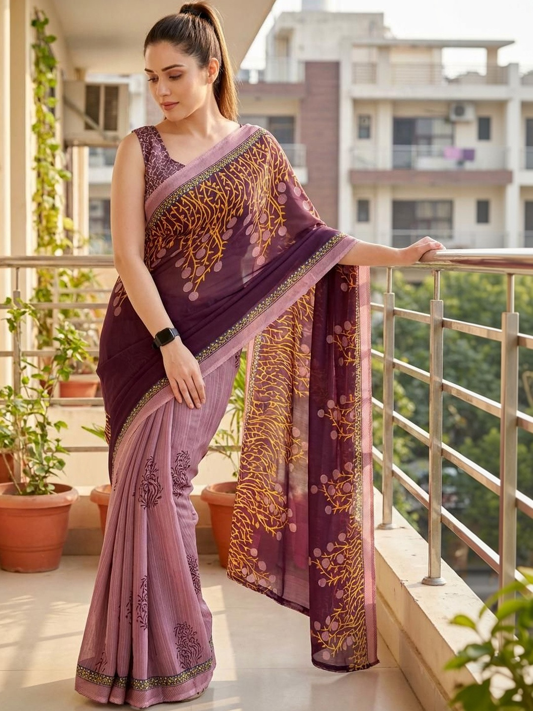 STYLE MODA Floral Poly Georgette Saree