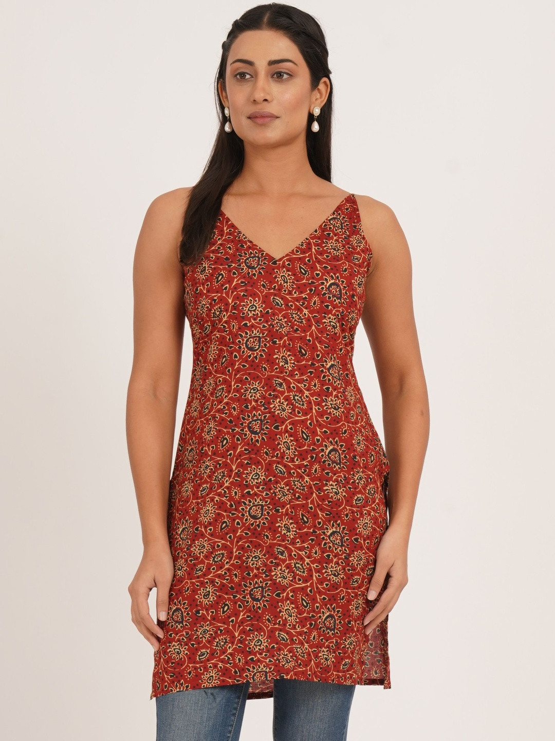 Ethic Glance Floral Printed Backless Khadi Kurta