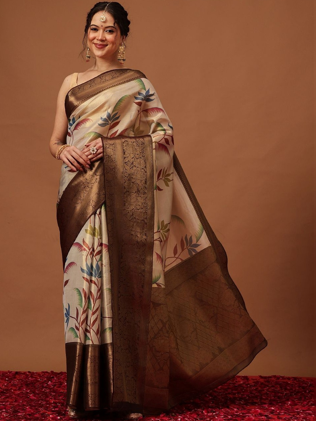 Silk Land Banarasi Soft Silk Zari Tissue With Digital Printed Saree