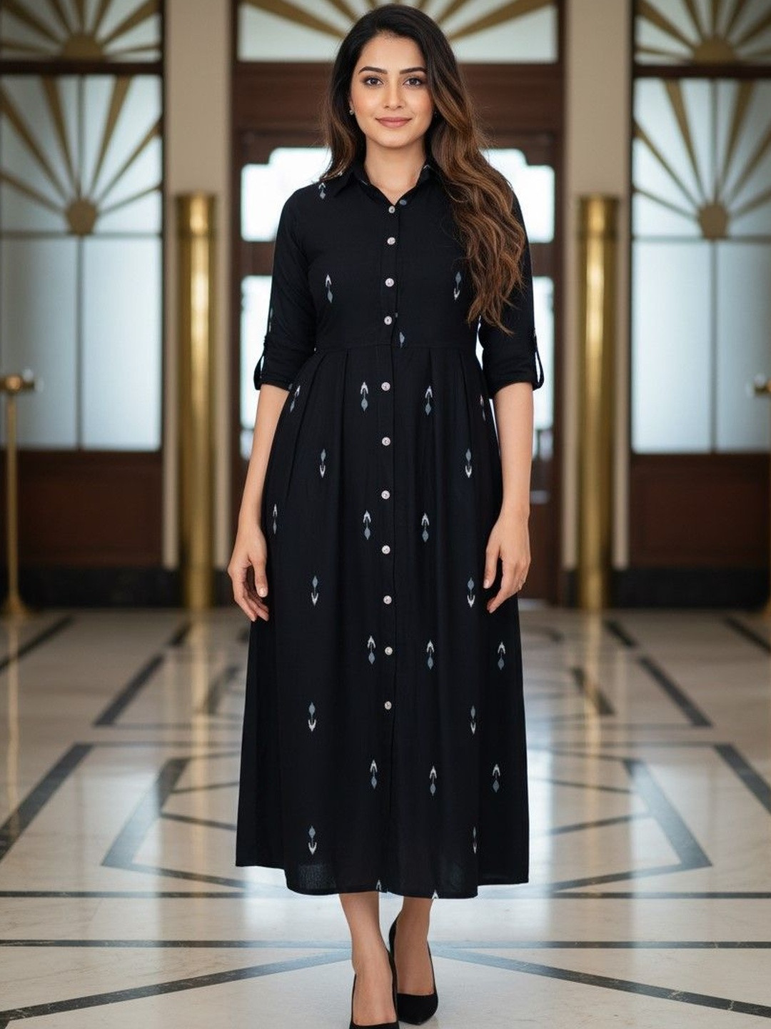 IndoBella Print Fit & Flare Midi Dress