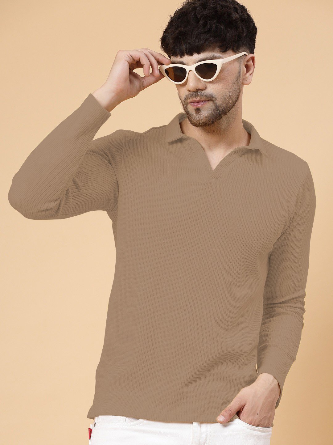 KAJARU Self Design Polo Collar Regular Fit T-shirt