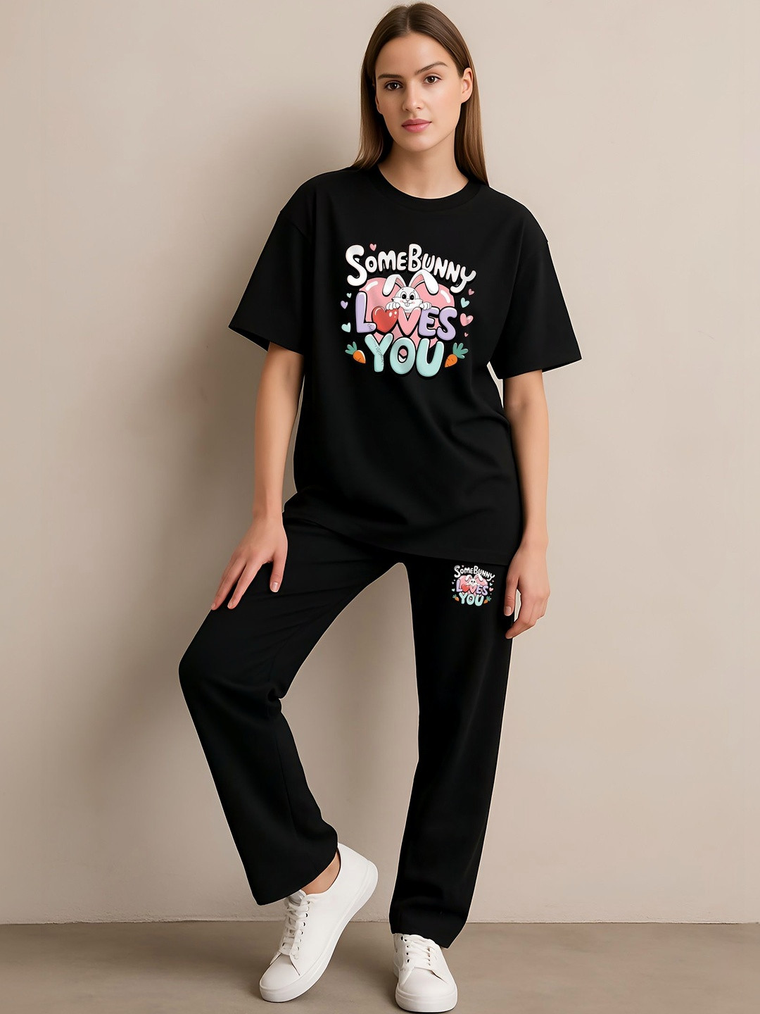 My Swag Printed Round Neck T-shirt & Trousers Co-Ords