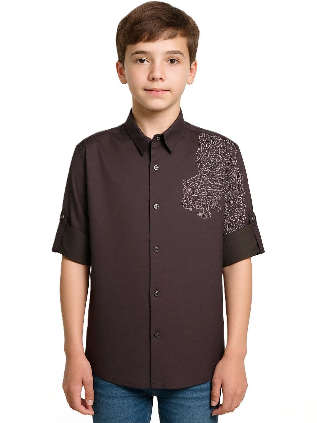 CHARCHIT Embroidered Graphic Cotton Short Sleeves Shirt