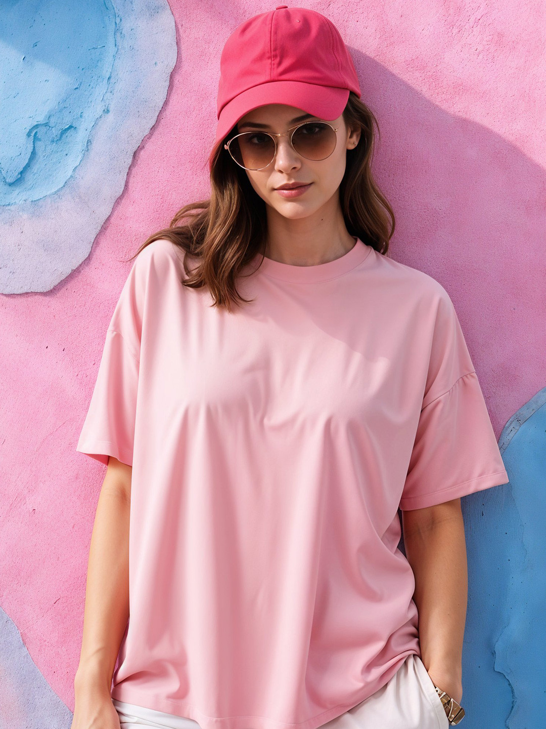 SMARTEES Women Solid Round Neck Cotton Oversized T-shirt
