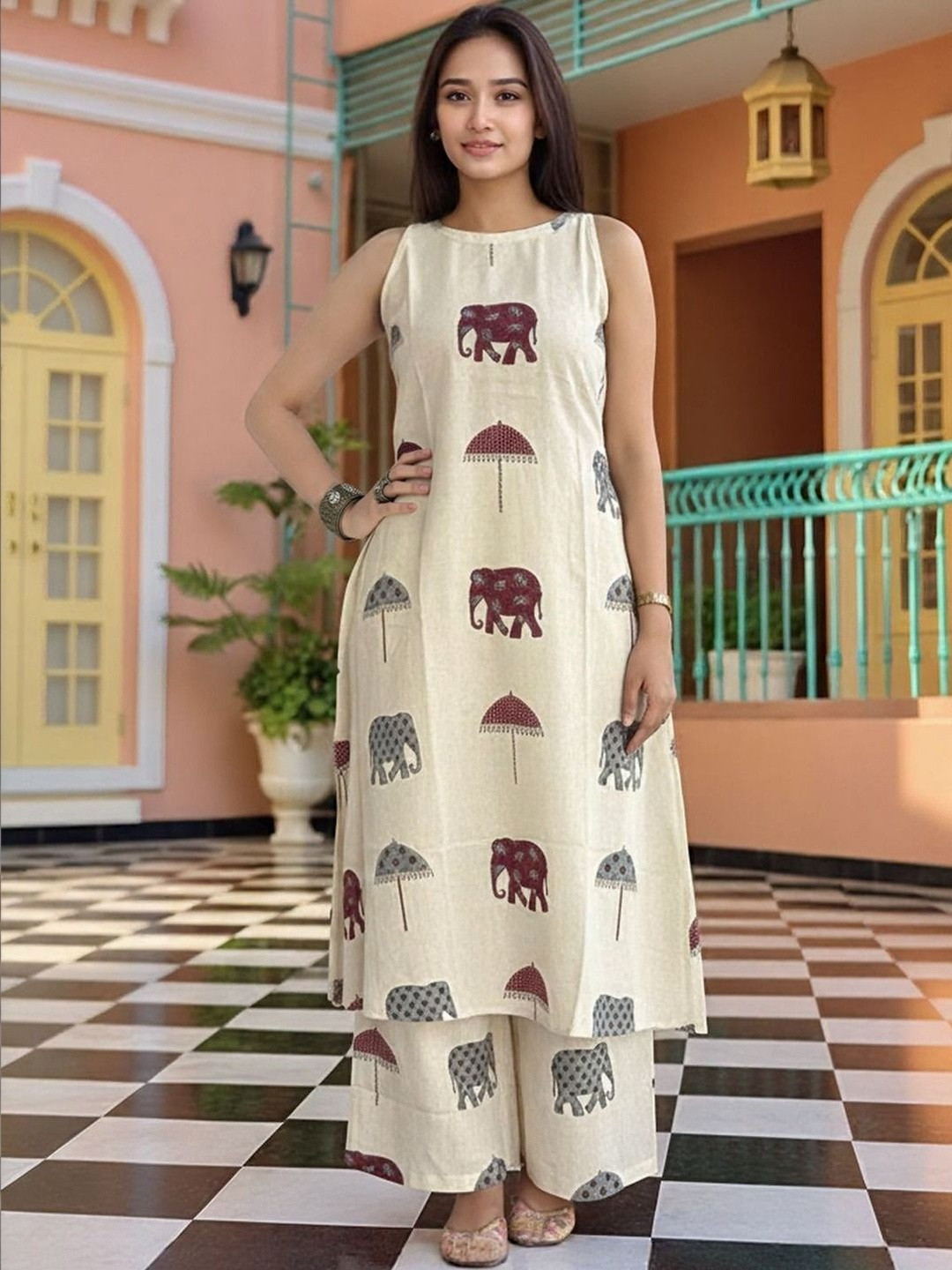 SHLOKFASHIONS Women Ethnic Motifs Printed Regular Kurta with Palazzos