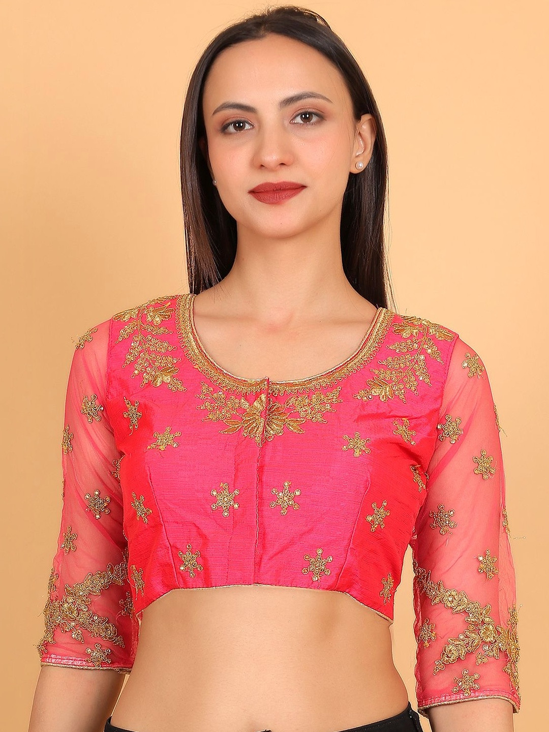 Mytrendzs Embroidered Round Neck Saree Blouse