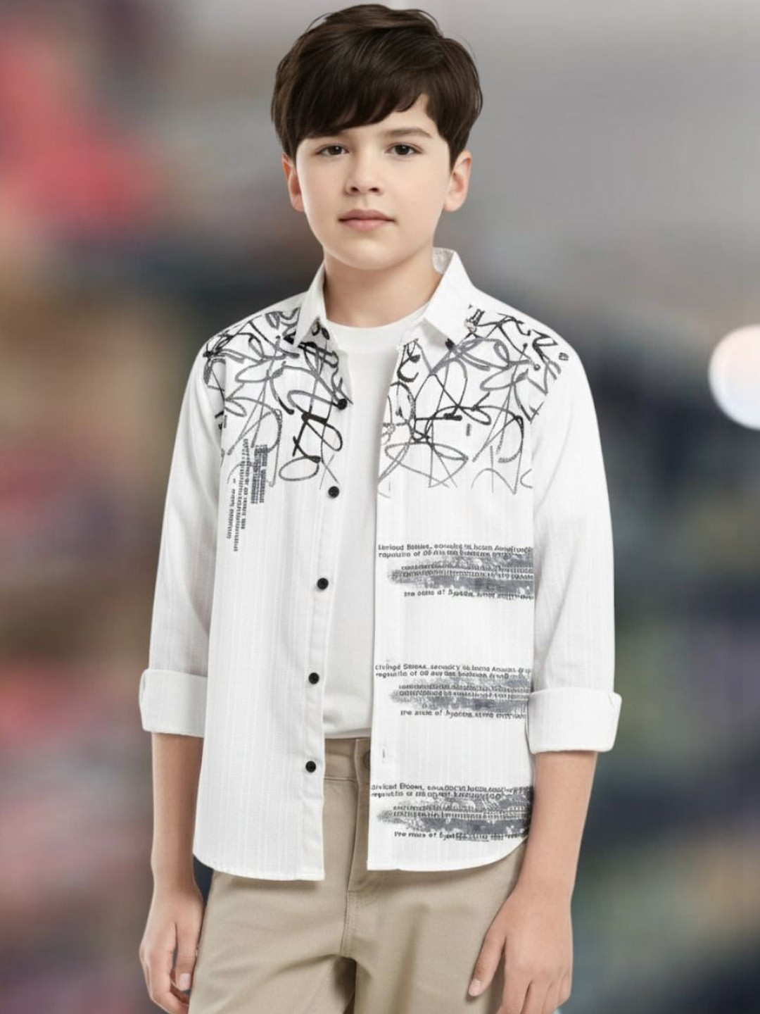 MAMERU Boys Standard Printed Casual Shirt