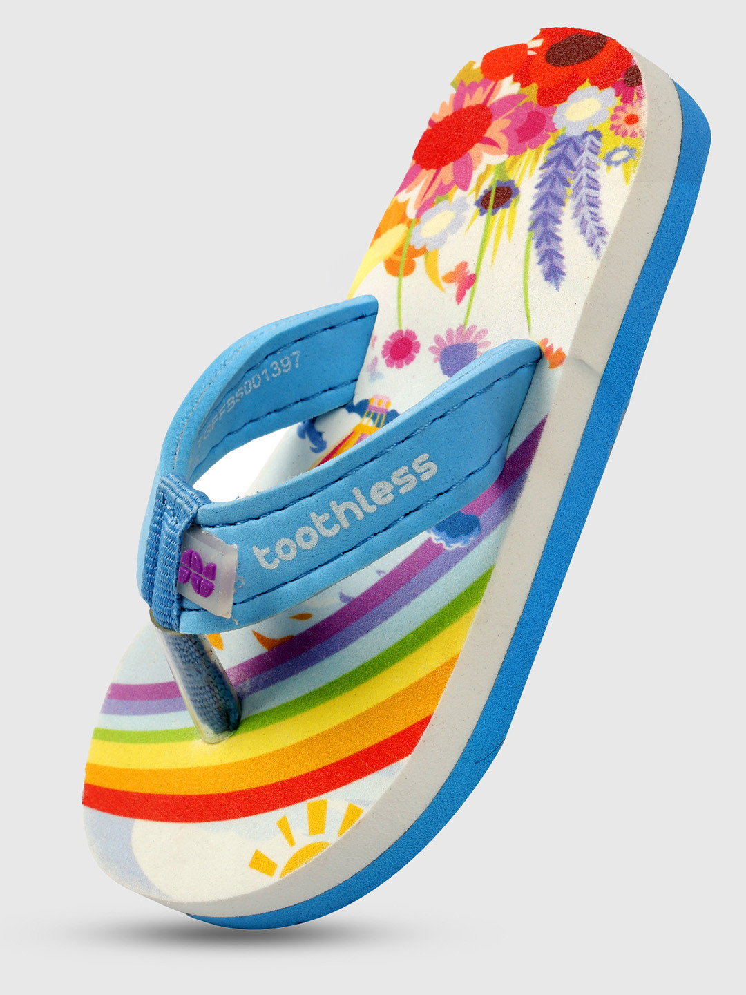 toothless Girls Sky Blue Rainbow Theme Soft Footbed Flip Flops Slippers