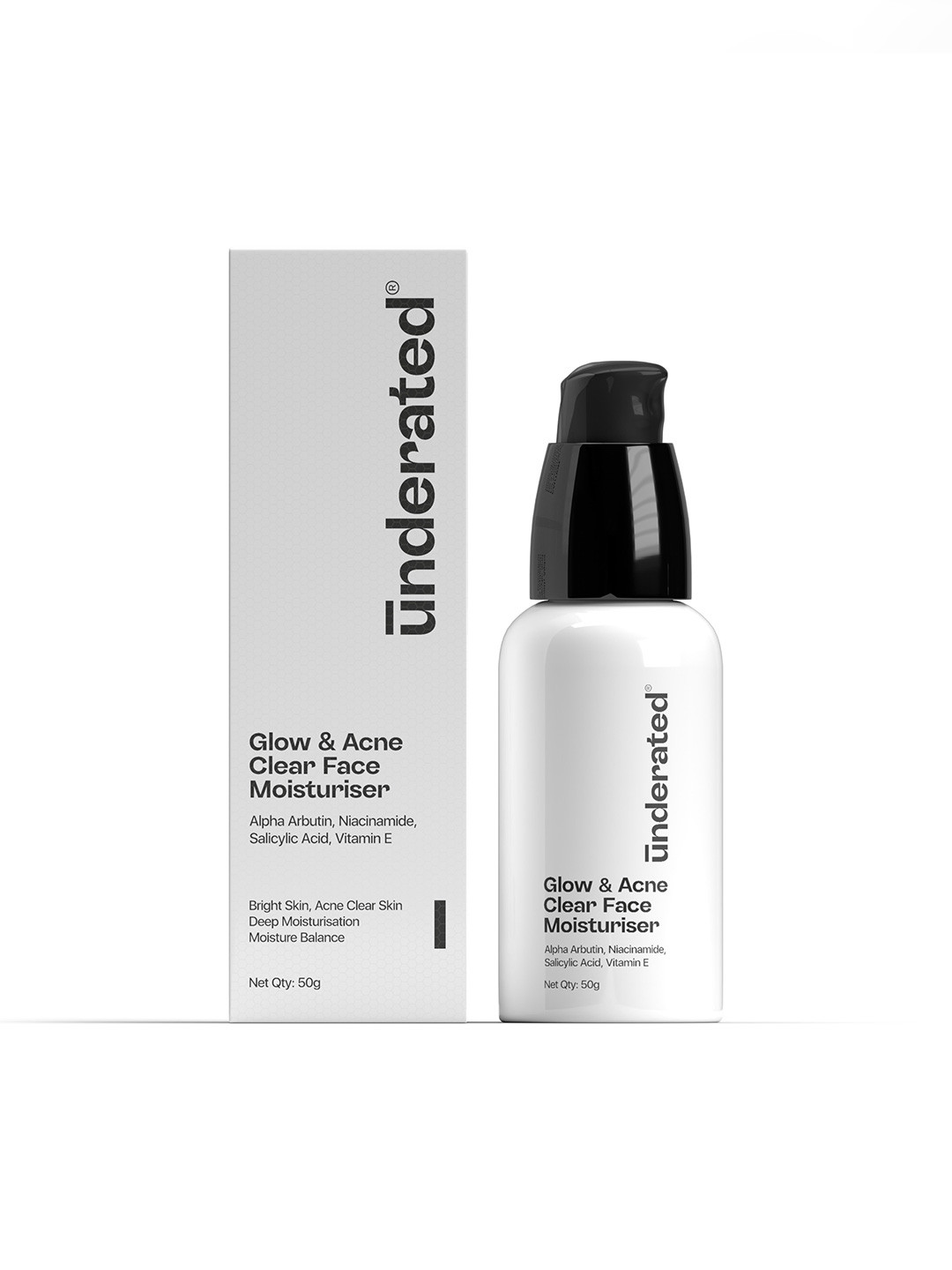 Underated Glow Acne Clear Face Moisturiser Niacinamide Salicylic Acid Glowing Skin 50g
