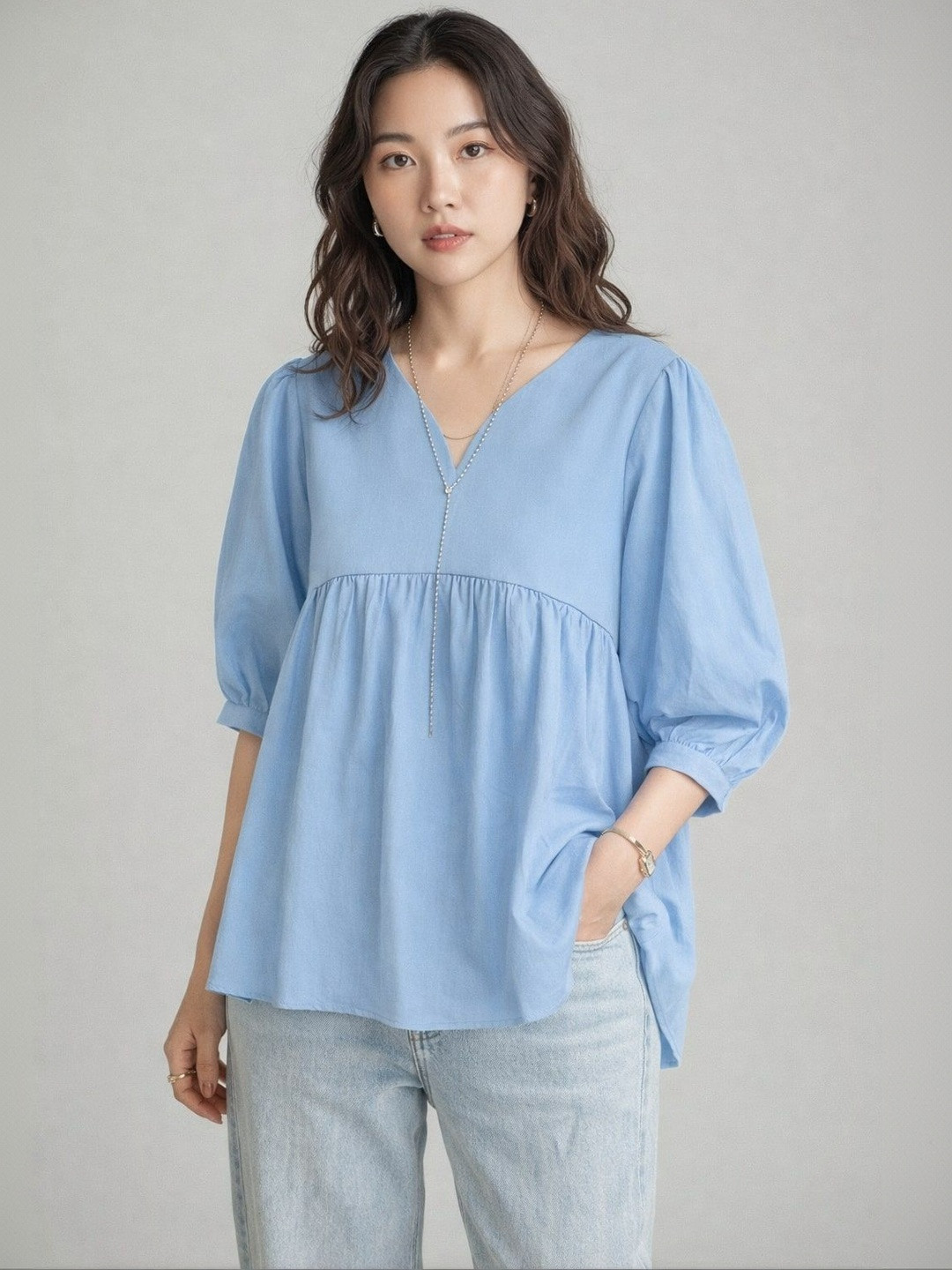 RAHI TRENDZ Puff Sleeve Cotton Top