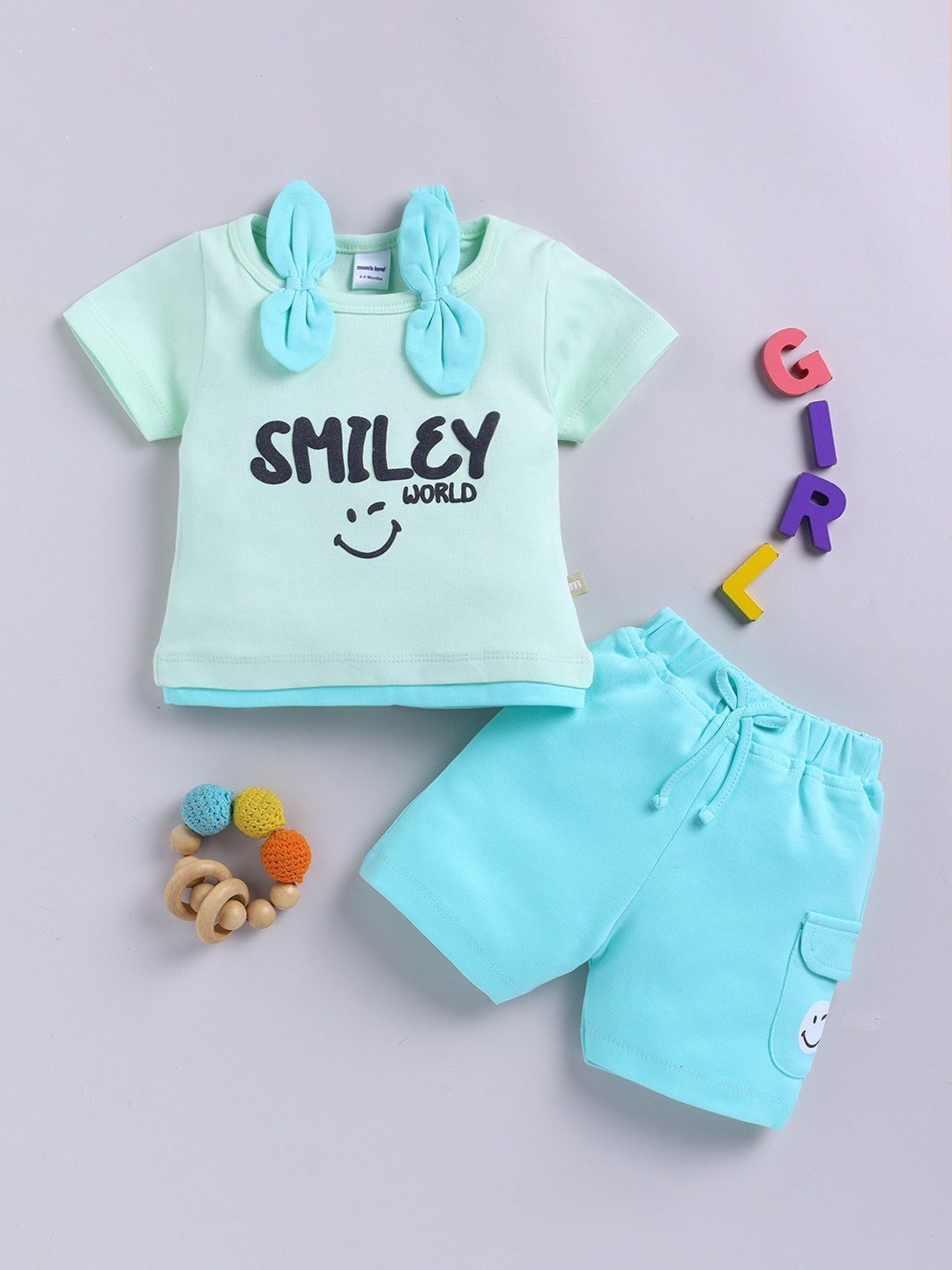 Moms Love Infant Girls Smiley Printed Top with Shorts