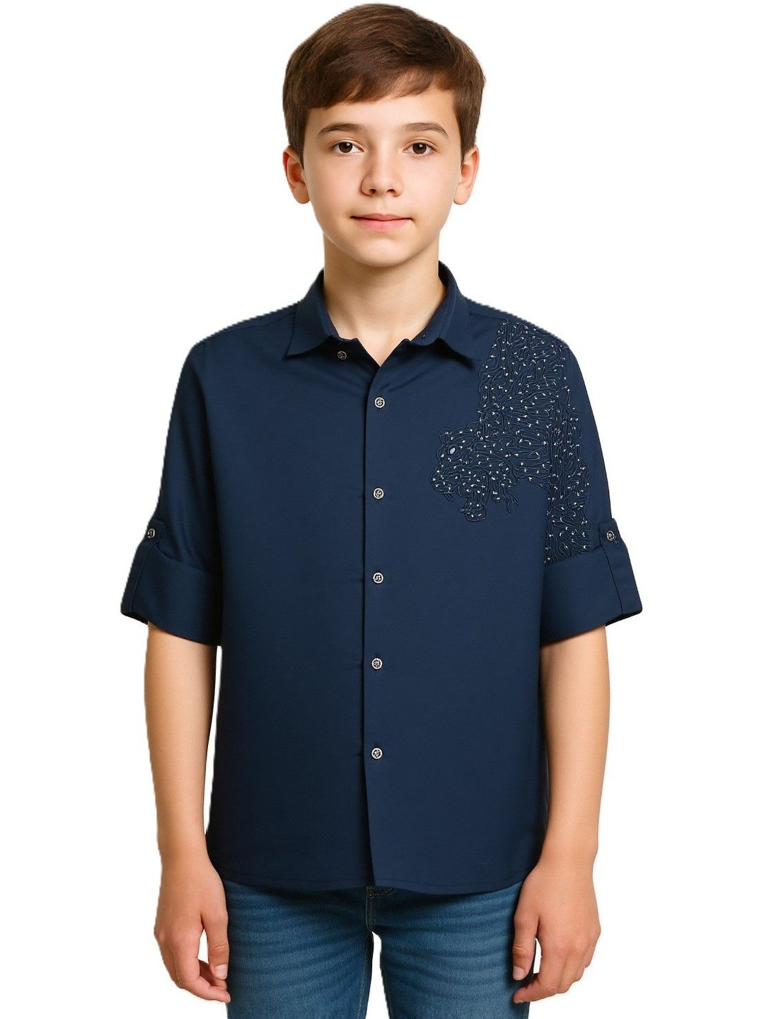 CHARCHIT Embroidered Abstract Cotton Short Sleeves Shirt