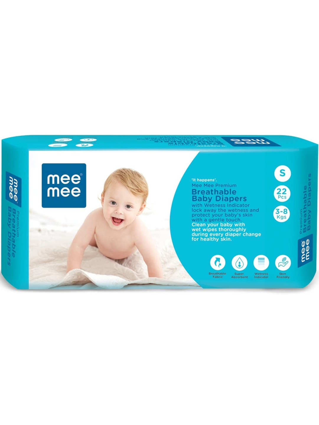 MeeMee Premium Breathable Baby Diapers- S- 22 Pcs