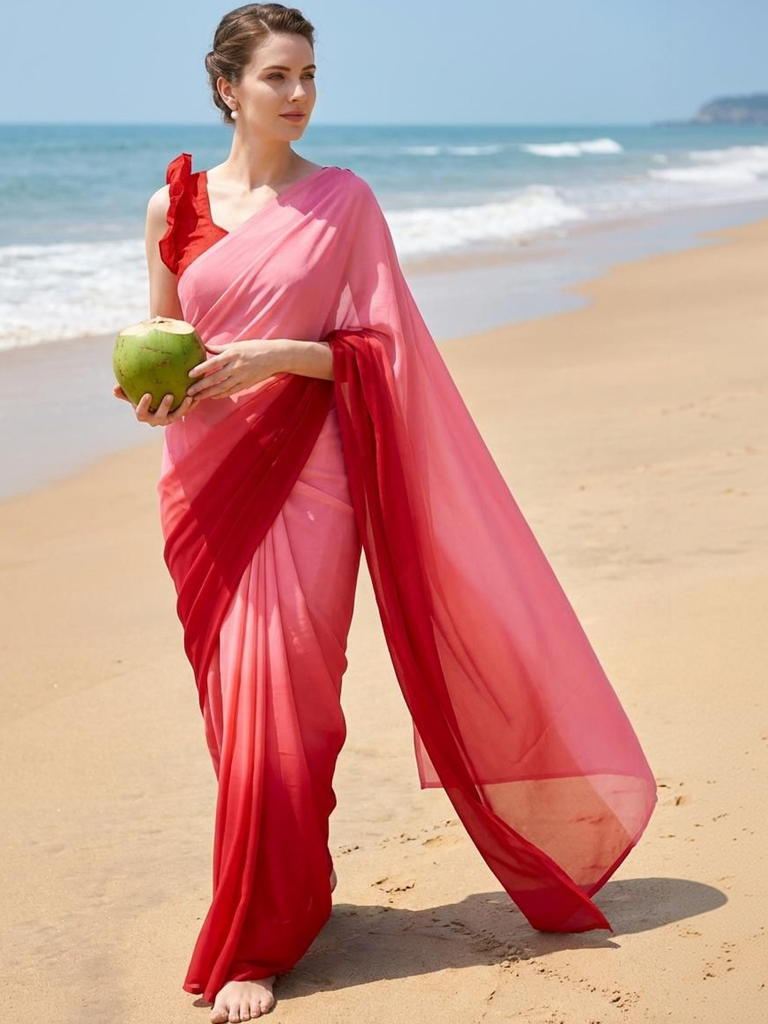 STYLE MODA Ombre Poly Georgette Saree